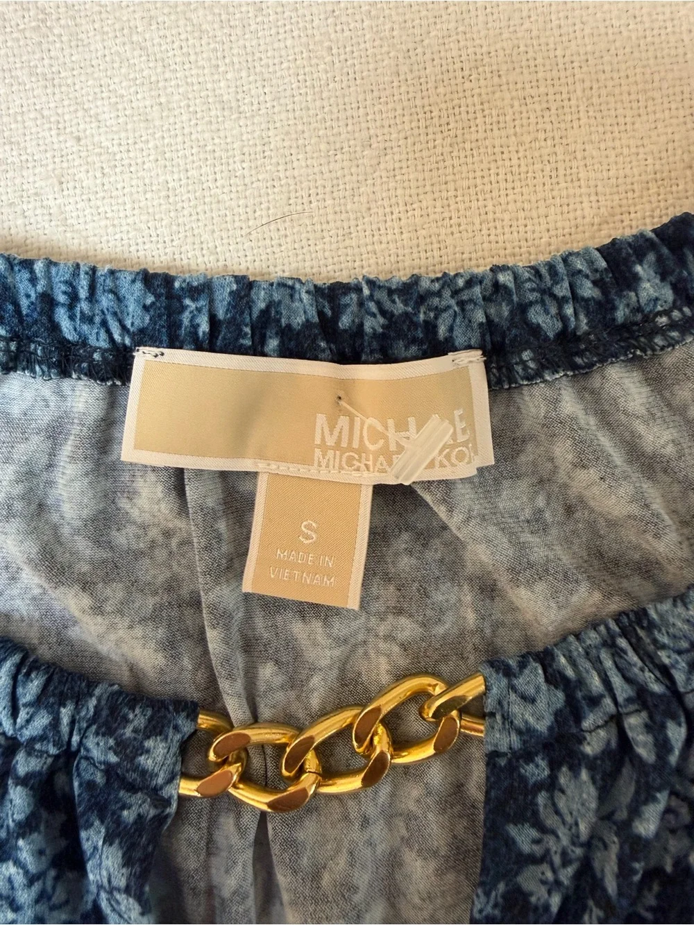 4/$20 Michael Kors Women's Blue Floral Chain-Accent Long Sleeve Top